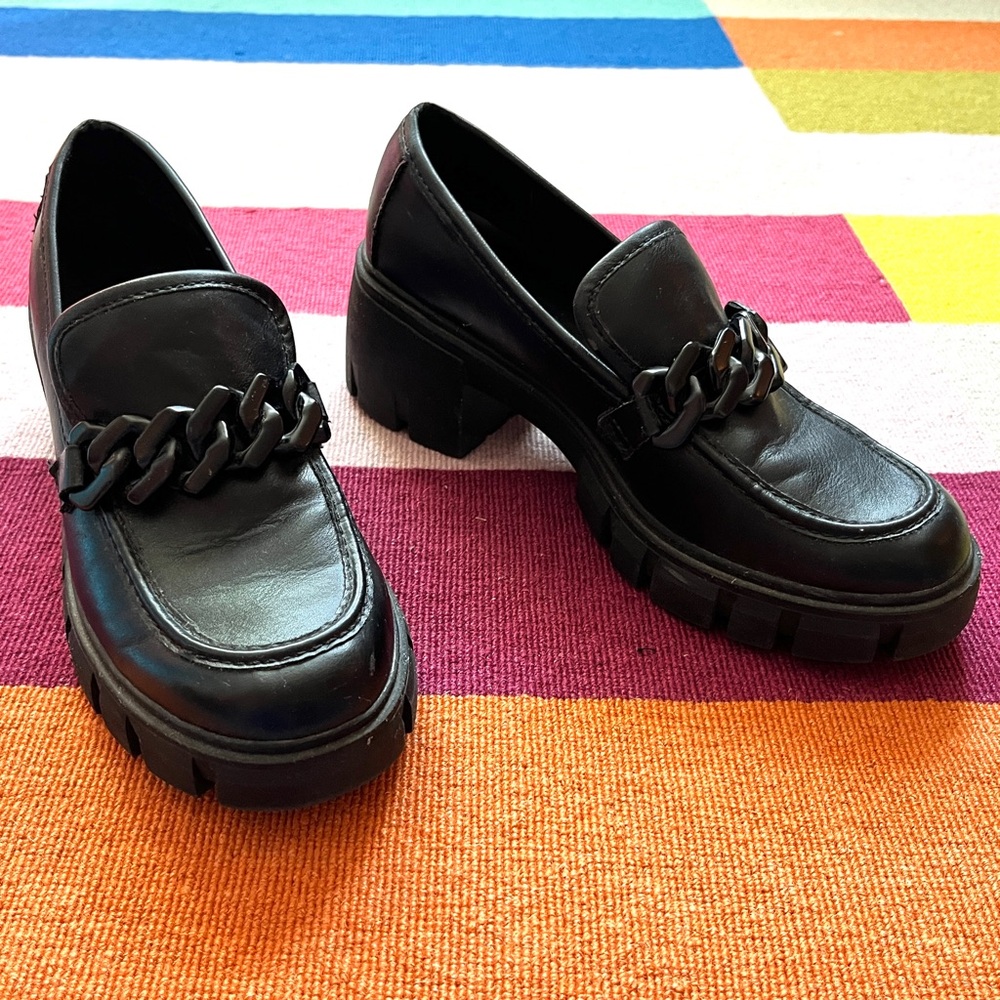 Black Chunky Loafers with Chain Detail